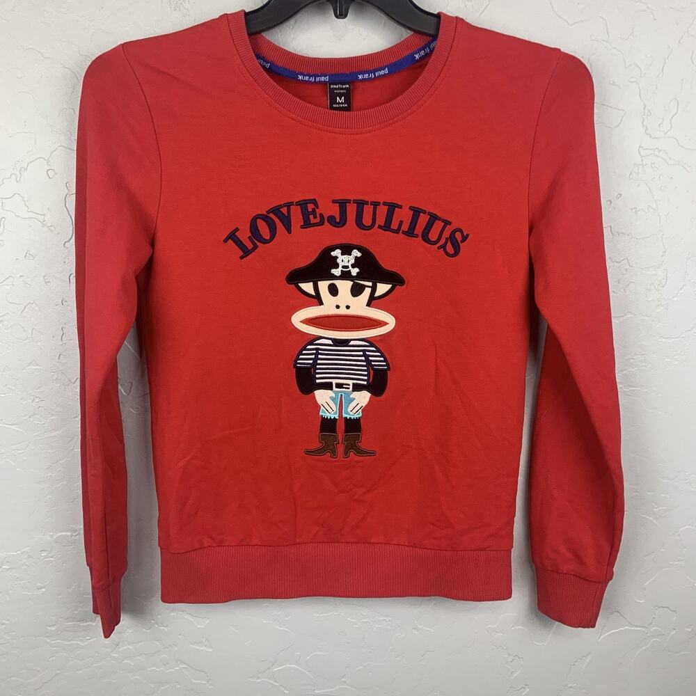 Paul Frank Julius Sweater Womens Medium Red Pirate Graphic Long Sleeve